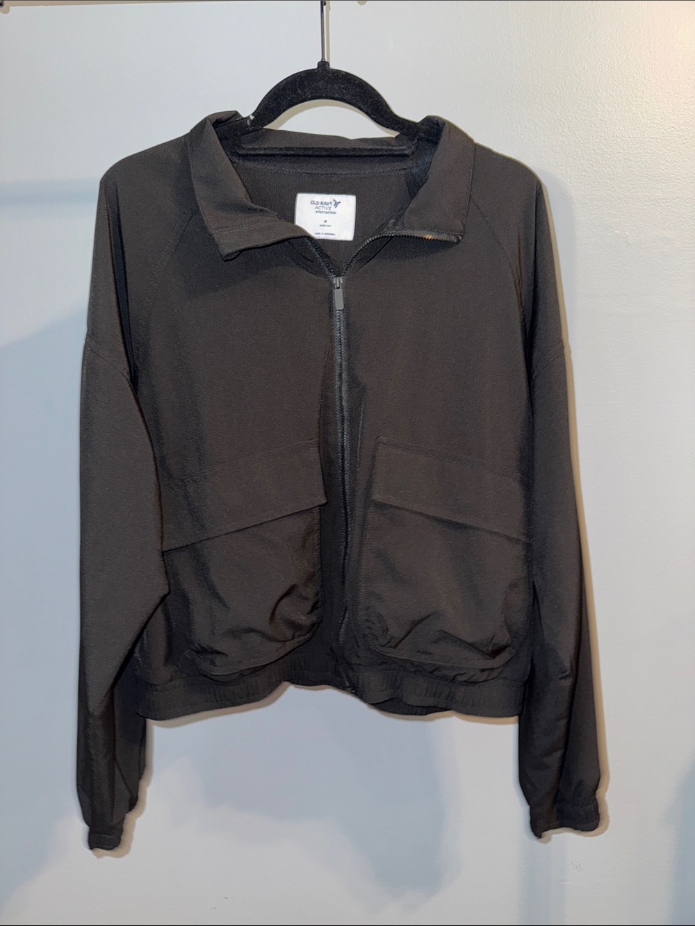 Old Navy Black Zip-Front Bomber Jacket with Patch Pockets